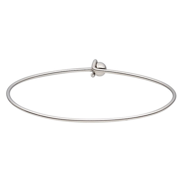 Bracelet, bangle, stainless steel, 1.4mm wide oval with 6mm twist-off bead end and hook closure, 2-1/2 inch inside diameter. Sold individually. image number 0