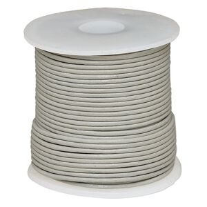 Cord, leather (dyed), grey, 1-1.2mm round. Sold per 25-yard spool.