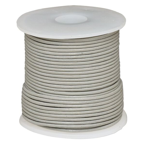 Cord, leather (dyed), grey, 1-1.2mm round. Sold per 25-yard spool. image number 0