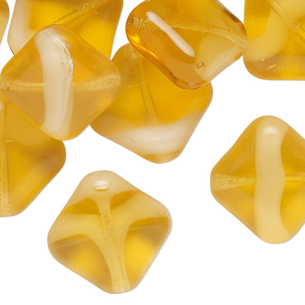 Bead, pressed glass, translucent yellow, 15x8mm flat diamond. Sold per 2-ounce pkg, approximately 15 beads. image number 0