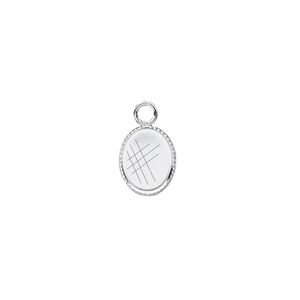 Drop, silver-plated brass, 10x8mm oval with beaded edge and 9x7mm oval bezel cup setting. Sold per pkg of 24.