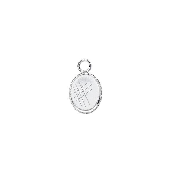 Drop, silver-plated brass, 10x8mm oval with beaded edge and 9x7mm oval bezel cup setting. Sold per pkg of 24. image number 0