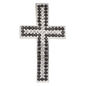Focal, silver-finished brass and glass, black and clear, 60x34mm curved cross with 2.5mm hole. Sold individually.