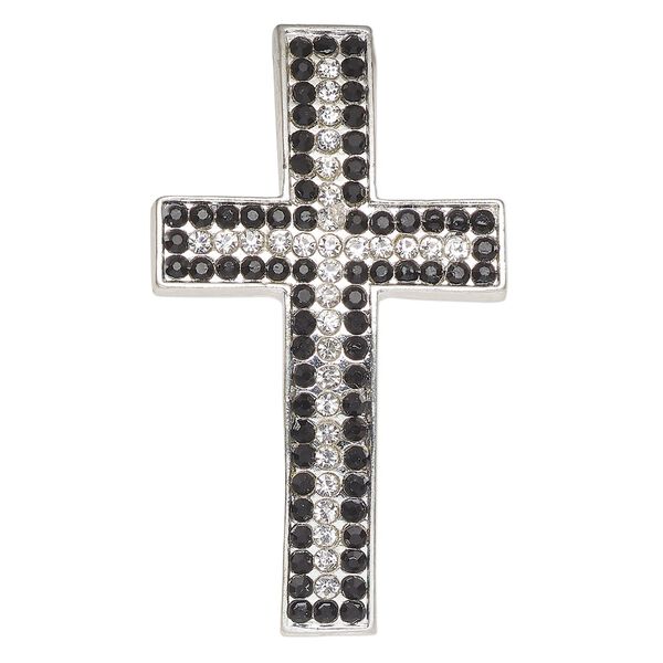 Focal, silver-finished brass and glass, black and clear, 60x34mm curved cross with 2.5mm hole. Sold individually. image number 0