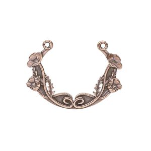 Focal, TierraCast®, antique copper-plated pewter (tin-based alloy), 35x25mm 2-sided oval with poppy festoon design. Sold individually.