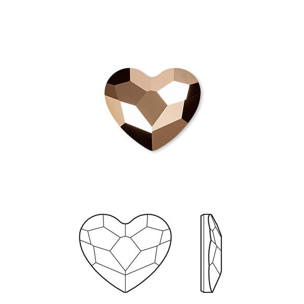 Flat back 2pk crystal rose gold foil back, Crystal Passions® hotfix rhinestone 14x12mm heart image number 0