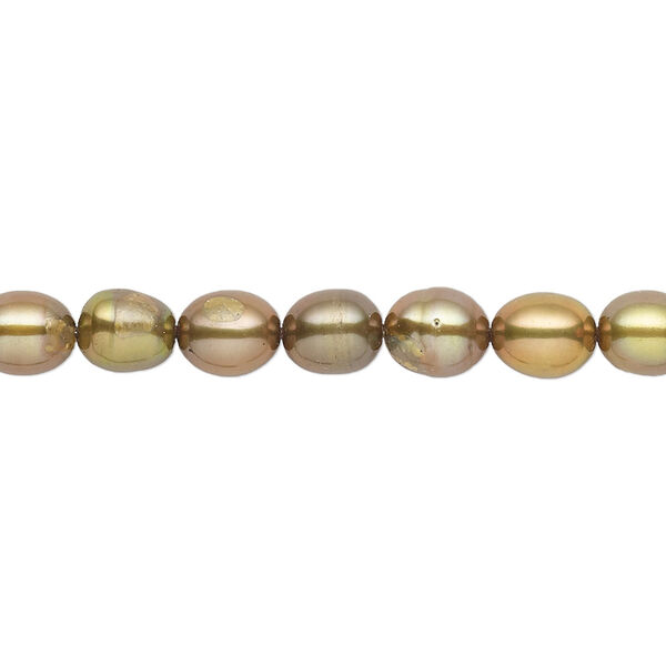 Pearl, cultured freshwater (dyed), dark olive green, 5x3mm-6x4mm rice with 0.4-0.6mm hole, D grade, Mohs hardness 2-1/2 to 4. Sold per 15-inch strand. image number 0