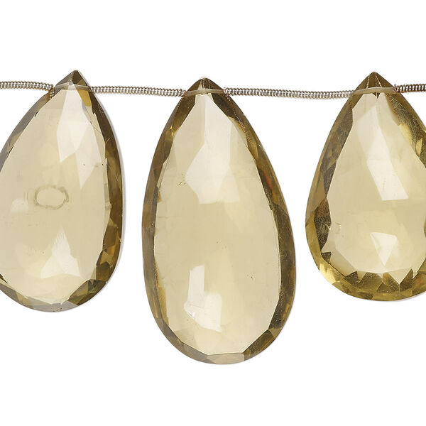 Bead, golden quartz (heated), 29x19mm-41x22mm hand-cut top-drilled faceted puffed teardrop, B grade, Mohs hardness 7. Sold per pkg of 7. image number 0