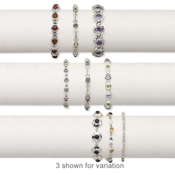 Multi-gemstone / sterling silver 1pkg3, mixed shape bracelet mix 7-7.5 inch / mixed clasp 5-13mm wide image number 0
