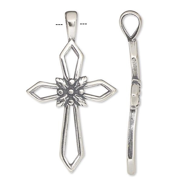 Pendant, antiqued sterling silver, 39x22mm cross. Sold individually. image number 0