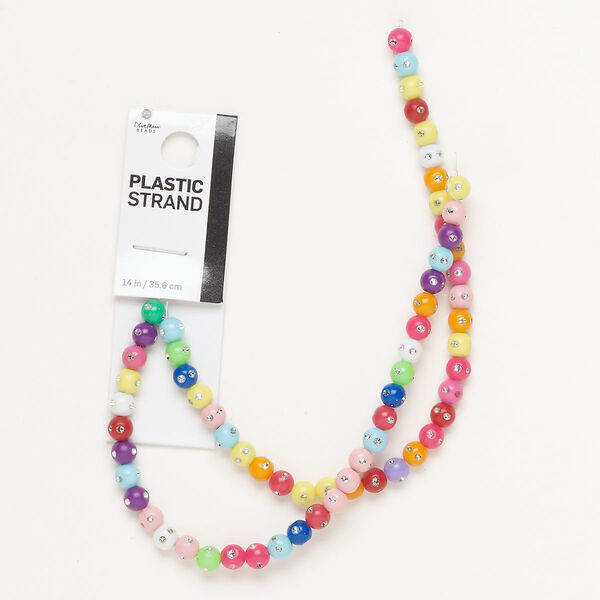 Bead, plastic, mixed colors, 5-6mm round. Sold per 14-inch strand, approximately 65 beads. image number 0