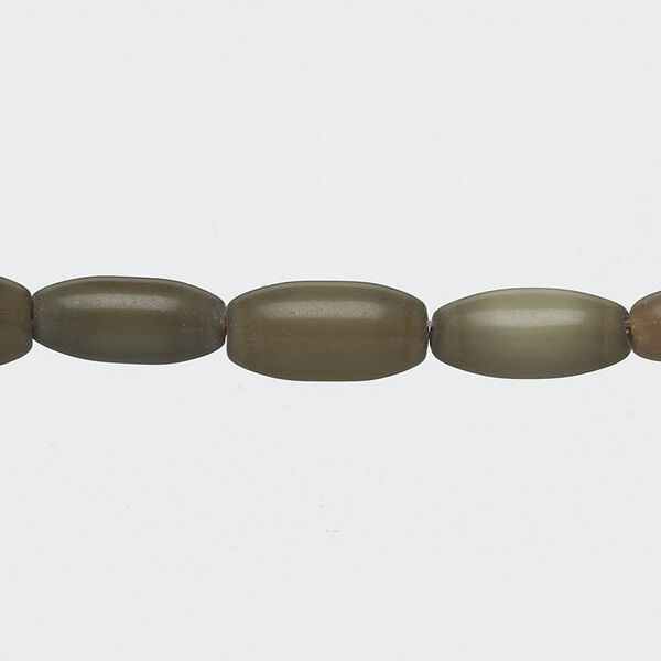 Bead, cat's eye glass (fiber optic glass), olive green, 12x5mm-13x6mm oval. Sold per 15-inch strand. image number 0