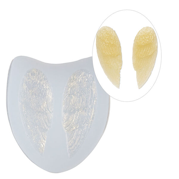 Mold, silicone, pink, 2-1/2 x 2-1/4 inches with (2) 50x19mm angel wings, 3.5mm depth. Sold individually. image number 0