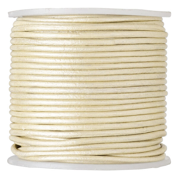 Cord, leather (coated), metallic beige, 1.4-1.6mm round. Sold per 25-yard spool. image number 0