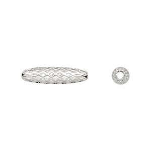 Bead, silver-plated brass, 19x5mm weave oval with cutouts. Sold per pkg of 100.