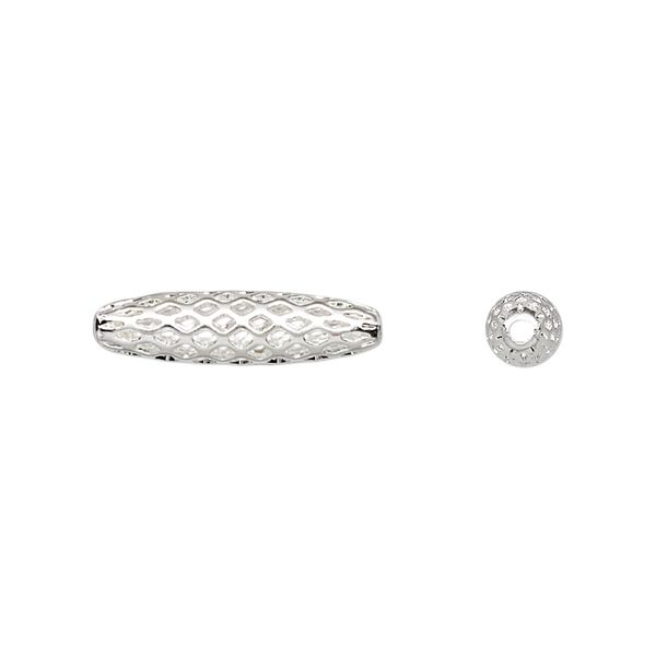 Bead, silver-plated brass, 19x5mm weave oval with cutouts. Sold per pkg of 100. image number 0