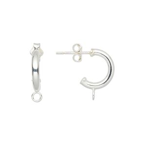 Earring hoop 1pkg2 sterling silver, 15mm half-round / closed loop / earnuts, 1 pair