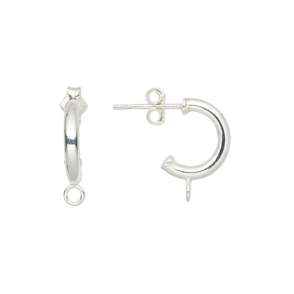 Earring hoop 1pkg2 sterling silver, 15mm half-round / closed loop / earnuts, 1 pair image number 0