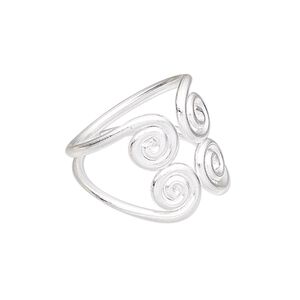 Ring, Hill Tribes, silver-plated copper, 18mm wide with four swirl design, adjustable from size 8 to 9. Sold individually.