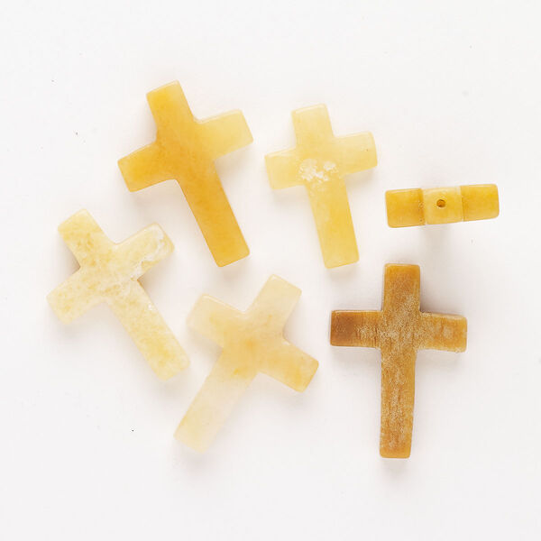 Golden "jade" 1pkg6, half-drilled cross drop natural B grade, 21x14mm-26x18mm image number 0