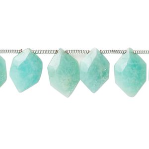Amazonite 1pkg22, hand-cut side-drilled faceted puffed hexagon bead natural 13x7mm