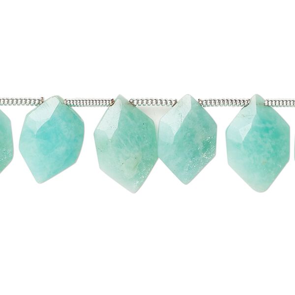 Amazonite 1pkg22, hand-cut side-drilled faceted puffed hexagon bead natural 13x7mm image number 0