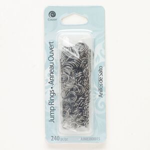 Jump ring mix, steel, pkg/240, gunmetal finish, 4mm/6mm/8mm open round, 2.8-6.3mm inside diameter, 18-21 gauge.