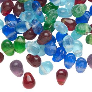 Bead mix, glass, translucent mixed colors, 8x5mm top-drilled teardrop. Sold per 1-ounce pkg, approximately 190 beads.
