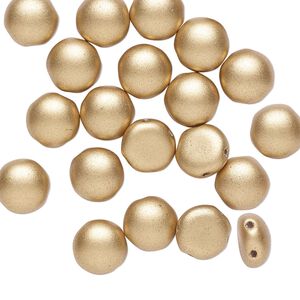 Bead, Preciosa Candy™, Czech pressed glass, opaque satin gold, 8mm candy with (2) 0.8-0.9mm holes. Sold per pkg of 20.
