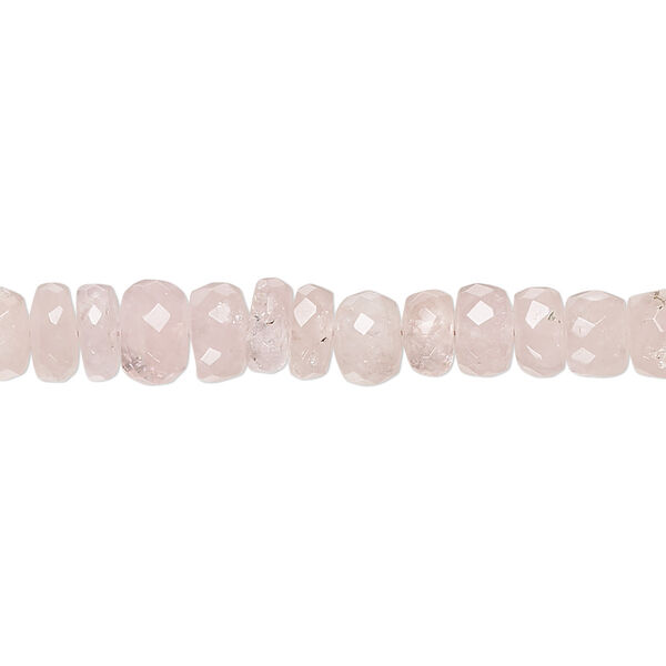Bead, morganite (natural), 4x2mm-7x5mm graduated hand-cut faceted rondelle with 0.4-1.4mm hole, B- grade, Mohs hardness 7-1/2 to 8. Sold per 17-inch strand. image number 0
