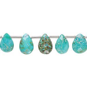 Imperial crown turquoise 1pkg21, hand-cut top-drilled faceted puffed teardrop bead natural 9x6mm-11x8mm