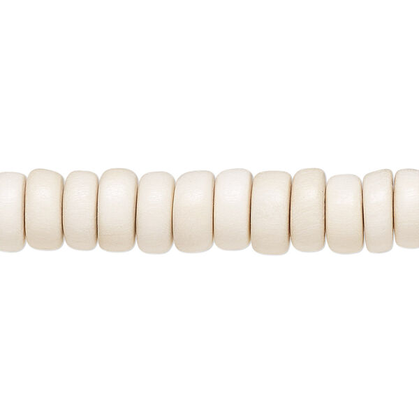 Bead, Taiwanese cheesewood (dyed / waxed), white, 8x4mm rondelle. Sold per pkg of (2) 15-1/2" to 16" strands. image number 0