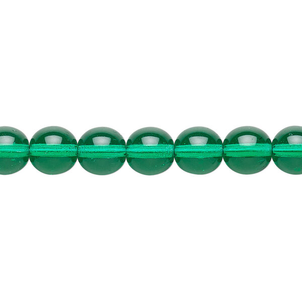 Bead, Czech glass druk, transparent teal, 8mm round. Sold per 15-1/2" to 16" strand. image number 0