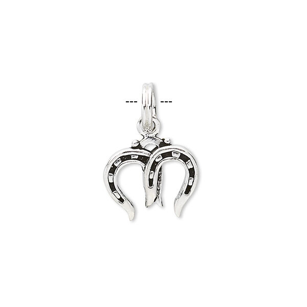 Charm, antiqued sterling silver, 13x10mm double horse shoe. Sold individually. image number 0
