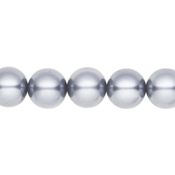 Bead, crystal pearl, pewter, 10mm round. Sold per pkg of (2) 15-1/2" to 16" strands, approximately 80 beads. image number 0