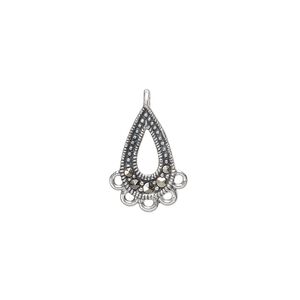 Marcasite / sterling silver 1pkg1, open teardrop drop natural 15x8mm