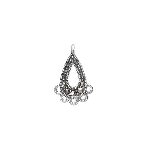 Marcasite / sterling silver 1pkg1, open teardrop drop natural 15x8mm image number 0