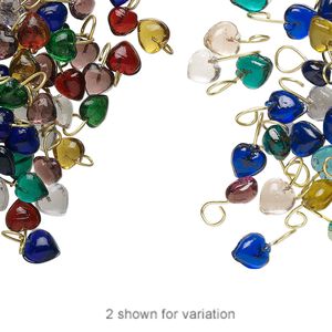 Drop mix, glass and brass, mixed colors, 4mm heart. Sold per pkg of 100.