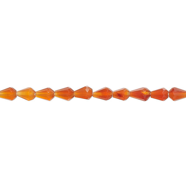 Bead, carnelian (dyed / heated), shaded, 4x3mm-5x3mm hand-cut faceted teardrop, B+ grade, Mohs hardness 6-1/2 to 7. Sold per 14-inch strand, approximately 80 beads. image number 0