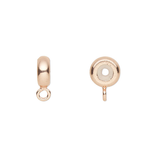 Bead keeper, silicone and copper-plated brass, clear, 9x3.5mm rondelle with closed loop. Sold per pkg of 4. image number 0
