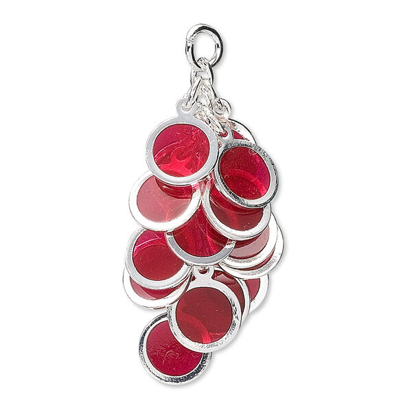 Focal, epoxy and silver-plated brass, red, 32x16mm round cluster. Sold per pkg of 4. image number 0