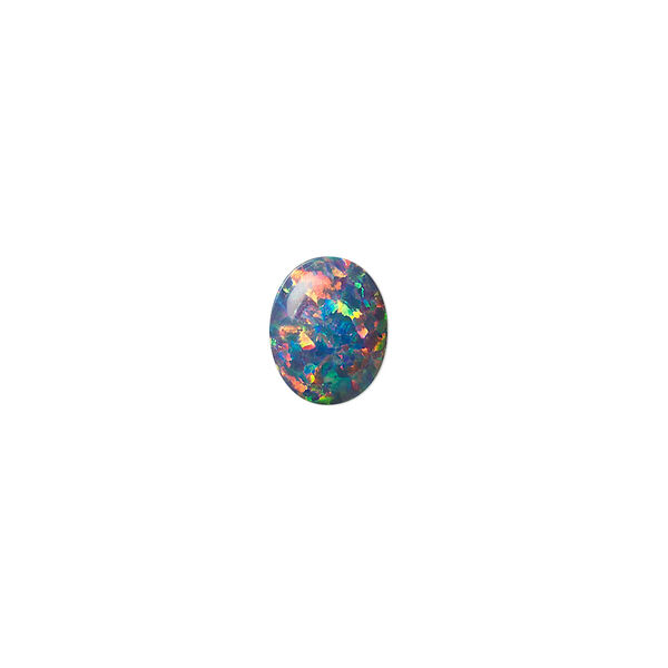 Cabochon, "opal" (silica and epoxy) (man-made), multicolored, 10x8mm calibrated oval. Sold individually. image number 0