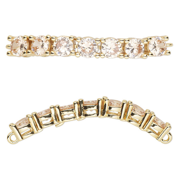 Focal, cubic zirconia and gold-plated brass, topaz, 40x5mm curved rectangle. Sold individually. image number 0