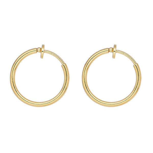 Earring, gold-plated brass, 17mm round hoop with pierced-look spring closure. Sold per pair. image number 0
