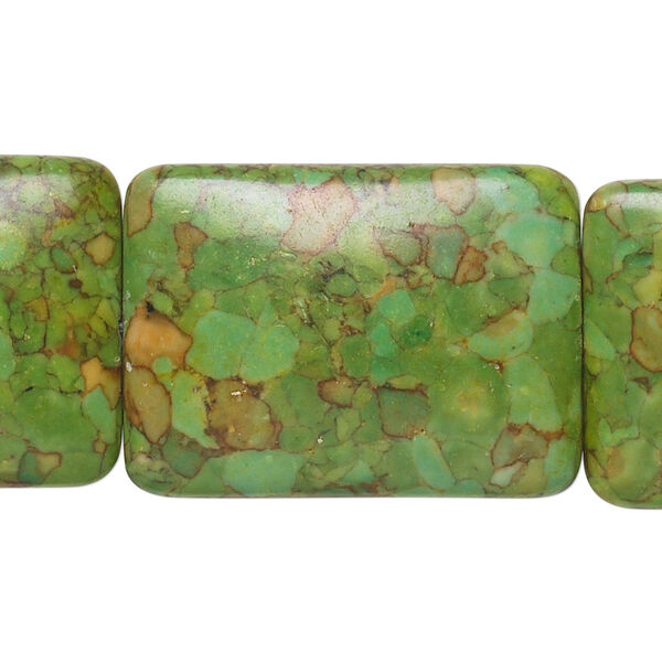 Bead, mosaic "turquoise" (magnesite) (dyed / assembled), green, 30x22mm rectangle, B grade, Mohs hardness 3-1/2 to 4. Sold per pkg of 6. image number 0