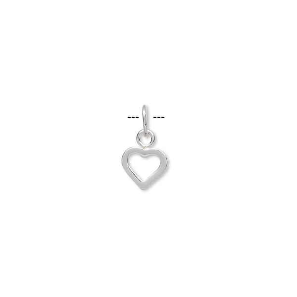 Charm, sterling silver, 7x6mm flat open heart. Sold per pkg of 6. image number 0
