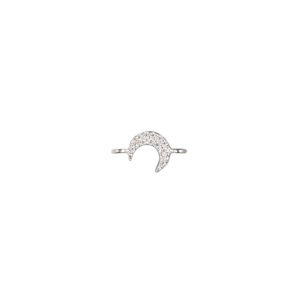 Link, sterling silver and cubic zirconia, clear, 6mm moon. Sold individually. image number 0