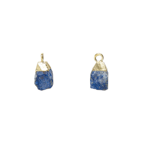 Drop, electro-coated lapis lazuli (natural) and gold-plated sterling silver, 8x5mm-9x7mm hand-cut nugget, Mohs hardness 5 to 6. Sold individually. image number 0