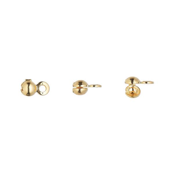 Bead tip, gold-plated brass, 6x3mm side clamp-on with closed loop. Sold per pkg of 100. image number 0