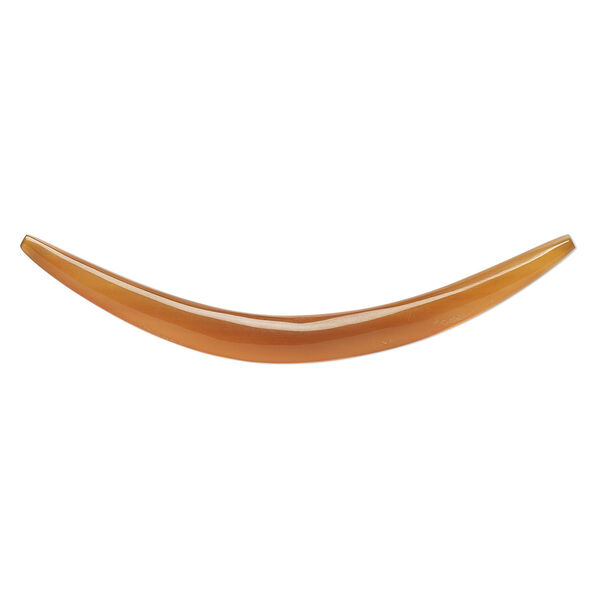 Component, horn (dyed), golden, 5-7mm wide, 2-1/2 x 1/2 inch to 2-3/4 x 3/4 inch undrilled flat curve with tapered 3.5-4.5mm ends. Sold individually. image number 0